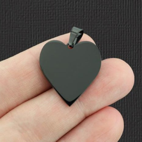 SALE Heart Stamping Blank - Black Tone Stainless Steel - 23.5mm x 25mm - 1 Tag - MT745