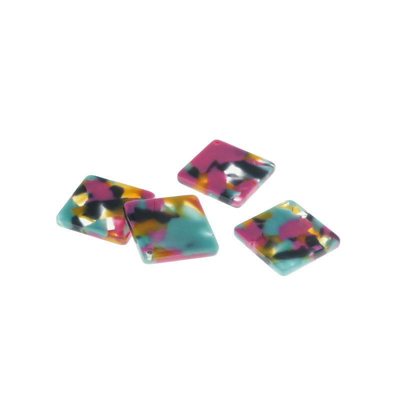 4 Multicolored Marble Resin Charms 2 Sided - K534