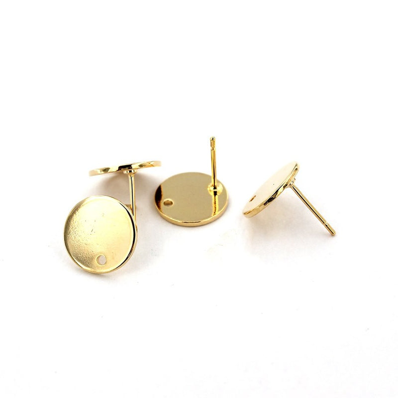 Gold Tone Earrings - Stud Bases - 12mm x 12mm - 2 Pieces 1 Pair - Z954