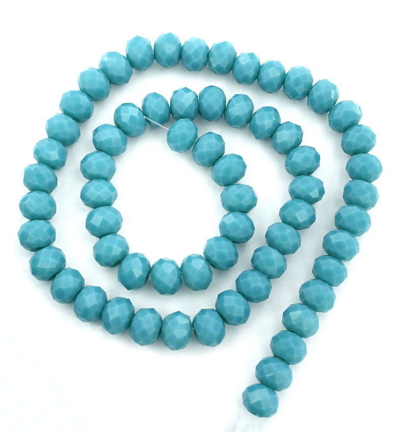 Perles de Verre à Facettes 8mm x 6mm - Bleu Turquoise - 1 Rang 71 Perles - BD1657