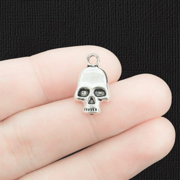 10 Skull Antique Silver Tone Charms - SC742