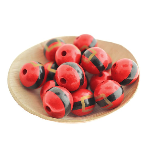 Round Wooden Beads 20mm - Santa Claus Belt - 10 Beads - BD2199