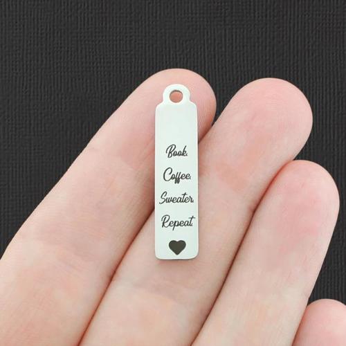Book, Coffee Stainless Steel Charms - Sweater, Repeat - BFS015-7129