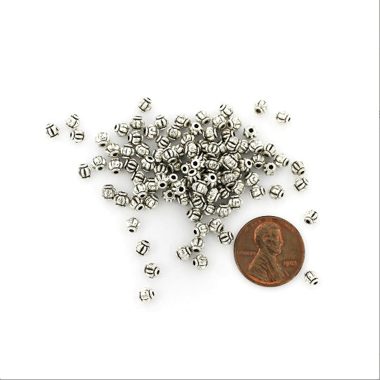 Lantern Spacer Beads 4mm - Silver Tone - 50 Beads - SC7640