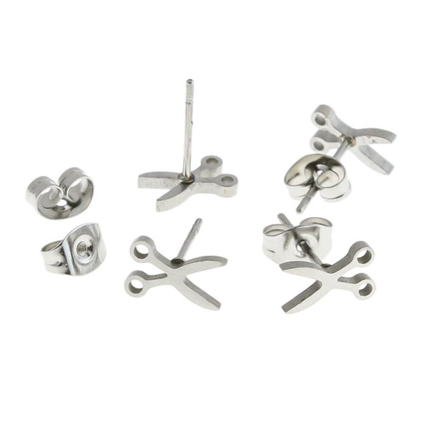 Boucles d'oreilles en acier inoxydable - clous ciseaux - 8 mm x 5 mm - 2 pièces 1 paire - ER391