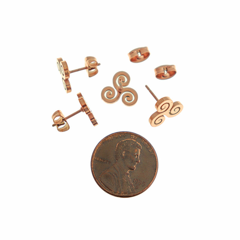 Boucles d'oreilles en acier inoxydable doré rose - Triskele Triple Spiral Studs - 10mm - 2 Pièces 1 Paire - ER890