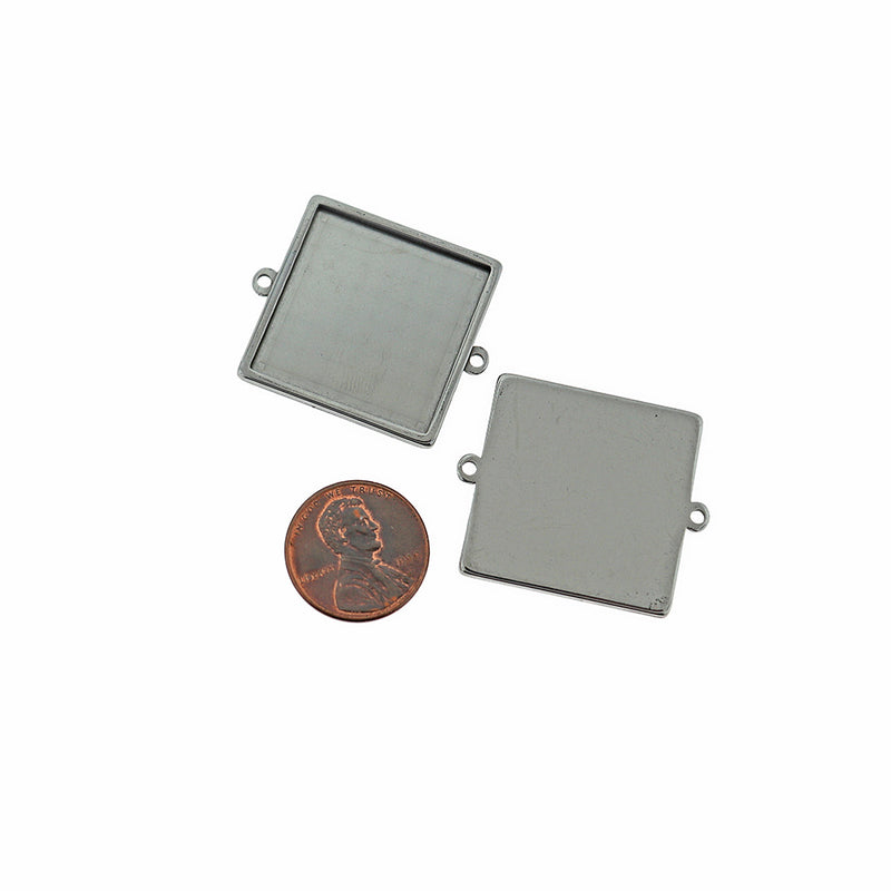 Stainless Steel Square Cabochon Connector Settings - 25mm Tray - 2 Pieces - Z1174