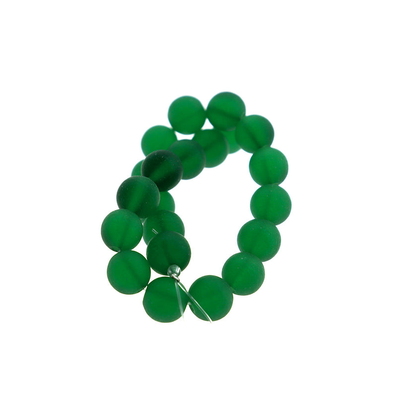 Perles rondes en verre de mer de culture 10 mm - Vert givré - 1 rang 19 perles - U189