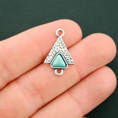 4 Connecteur Triangle Turquoise Ton Argent Antique avec Imitation Turquoise - SC6446