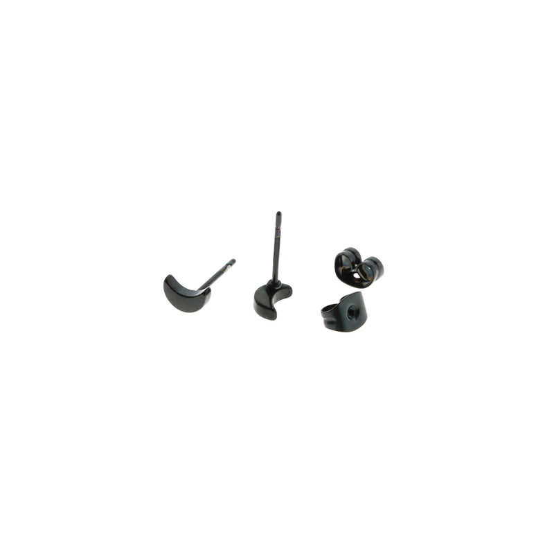 Gunmetal Black Stainless Steel Earrings - Crescent Moon Studs - 6mm x 6mm - 2 Pieces 1 Pair - ER073