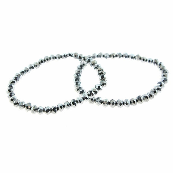 Bracelet en perles de verre à facettes - 210 mm - Argent électrolytique - 1 bracelet - BD355