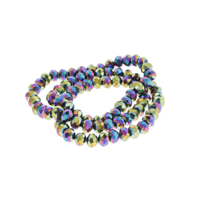 Perles de Verre à Facettes 6mm - Arc-en-Ciel Galvanisé - 1 Rang 92 Perles - BD569