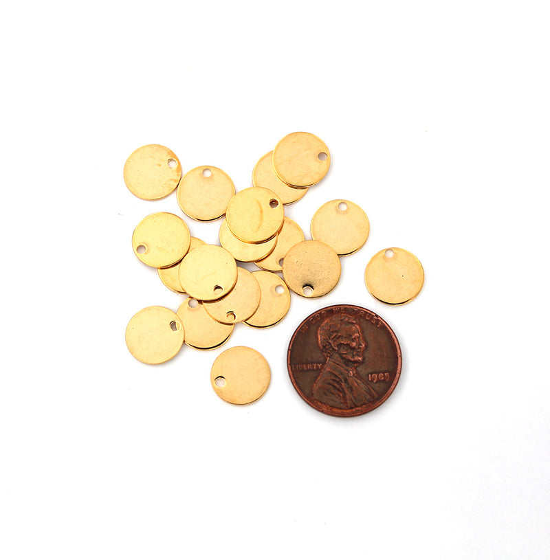 Round Stamping Blanks - Gold Tone Stainless Steel - 10mm - 10 Tags - FD730