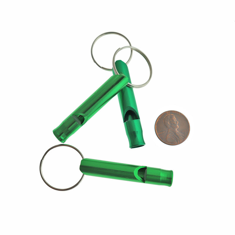 Green Aluminum Whistles - 4 Pieces - Z313