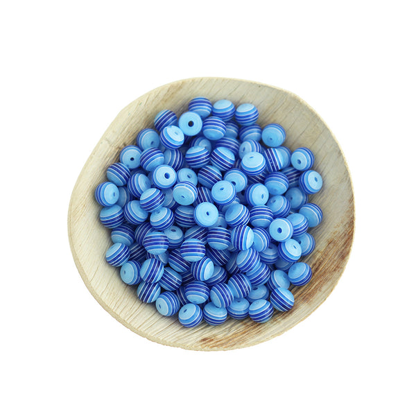Perles rondes en résine 8 mm - Rayure bleu royal - 100 perles - BD638
