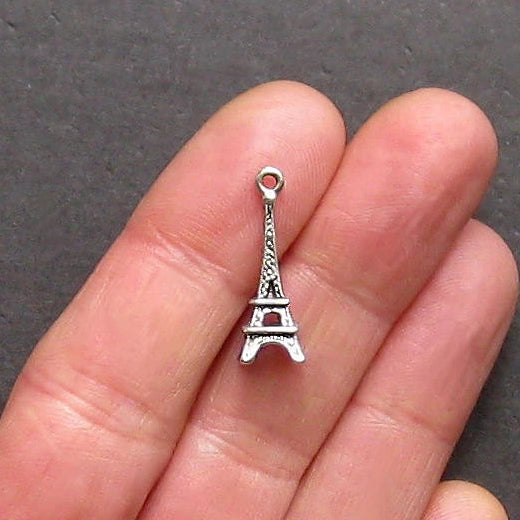 10 Eiffel Tower Antique Silver Tone Charms 3D - SC801