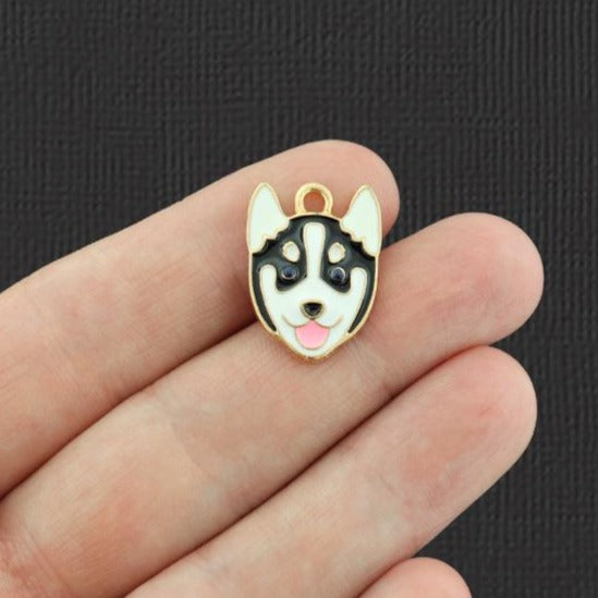 2 Husky Dog Gold Tone Enamel Charms - E927