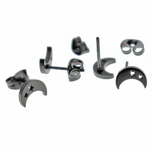 Boucles d'oreilles en acier inoxydable noir Gunmetal - Crescent Moon Studs - 8mm x 6mm - 2 pièces 1 paire - ER436