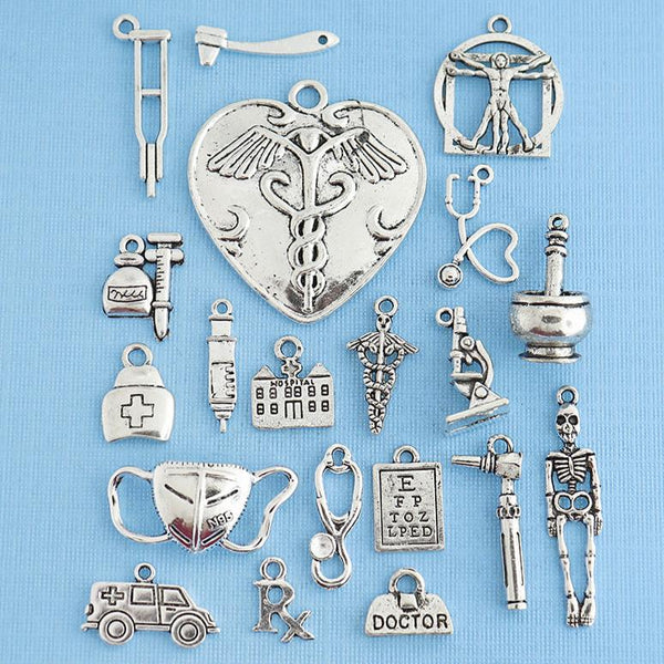 Deluxe Medical Charm Collection Ton argent antique 20 breloques différentes - COL315