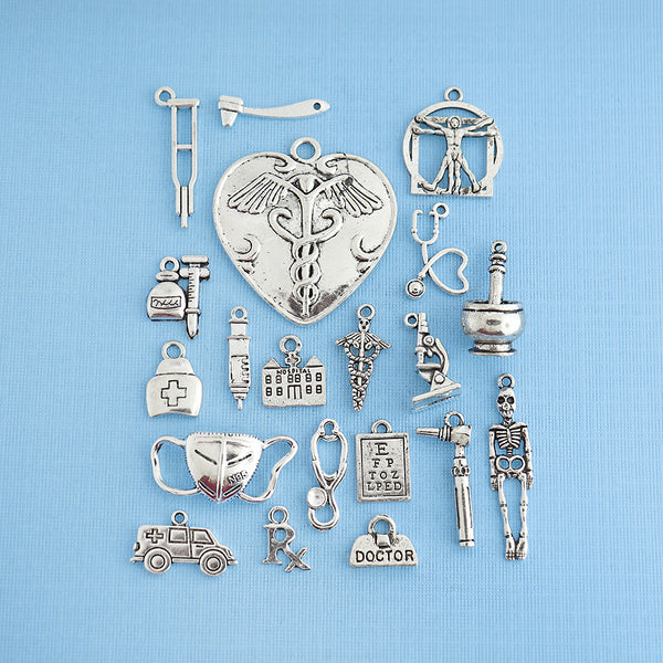 Deluxe Medical Charm Collection Antique Silver Tone 20 Different Charms - COL315