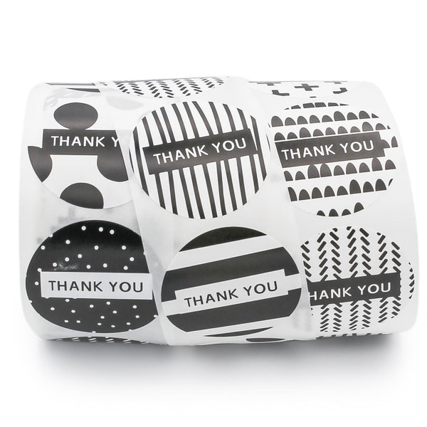100 étiquettes-cadeaux en papier auto-adhésives de remerciement noir et blanc assorties - TL161