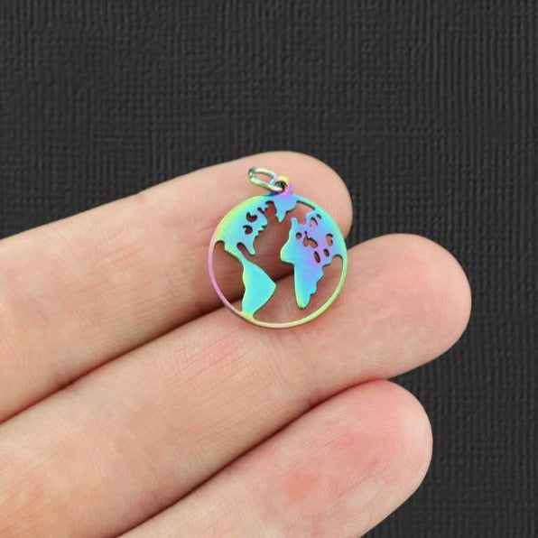 Earth Rainbow Electroplated Stainless Steel Charm 2 Sided - SSP129