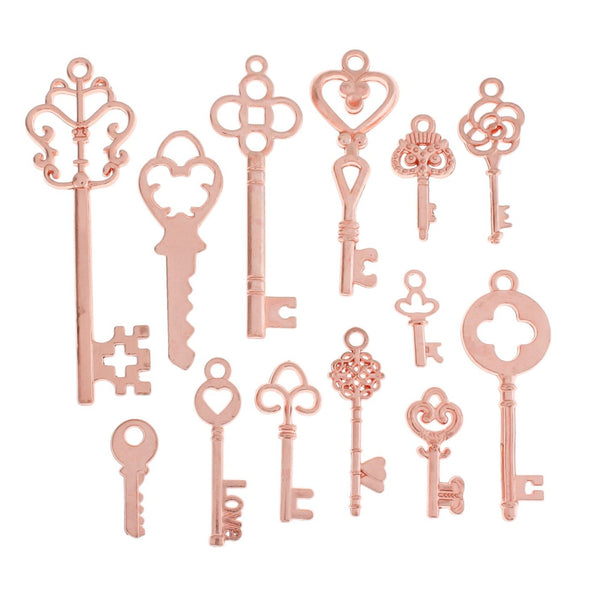 Key Charm Collection Rose Gold Tone 13 Different Charms - COL153H