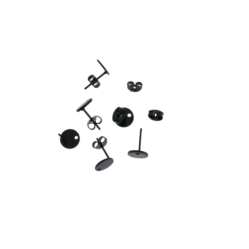Boucles d'Oreilles en Acier Inoxydable Noir Gunmetal - Bases Rondes - 8mm x 1mm - 10 Pièces 5 Paires - ER229