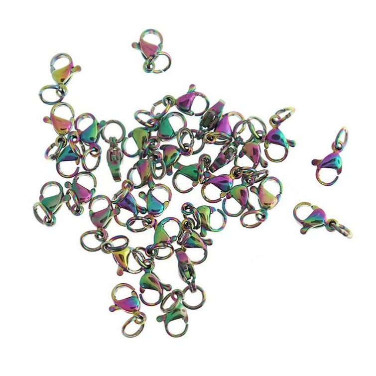 Rainbow Electroplated Stainless Steel Lobster Clasps 9mm x 5mm - 10 Clasps - FF295
