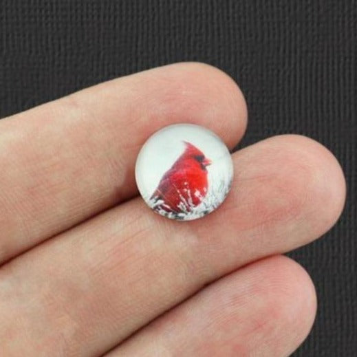 Red Cardinal Glass Dome Cabochon Seals 14mm - 4 Pieces - Z1539