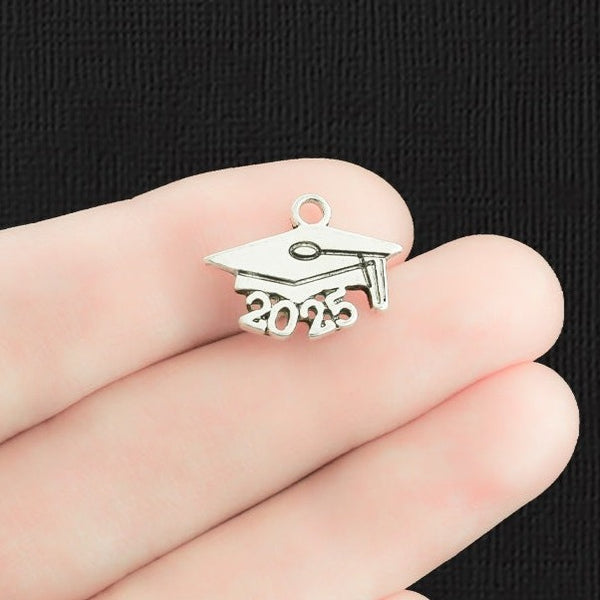 6 Graduation Cap 2025 Antique Silver Tone Charms - SC2283