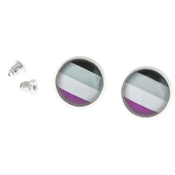 Stainless Steel Earrings - Asexual Pride Studs - 15mm - 2 Pieces 1 Pair - ER186