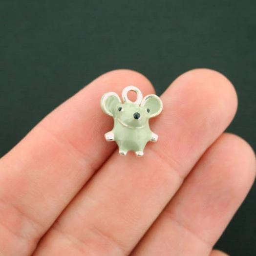 2 Mouse Silver Tone Enamel Charms 3D - E242