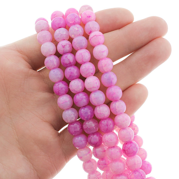 Round Imitation Gemstone Glass Beads 8mm - Pink Crackle - 1 Strand 50 Beads - BD148