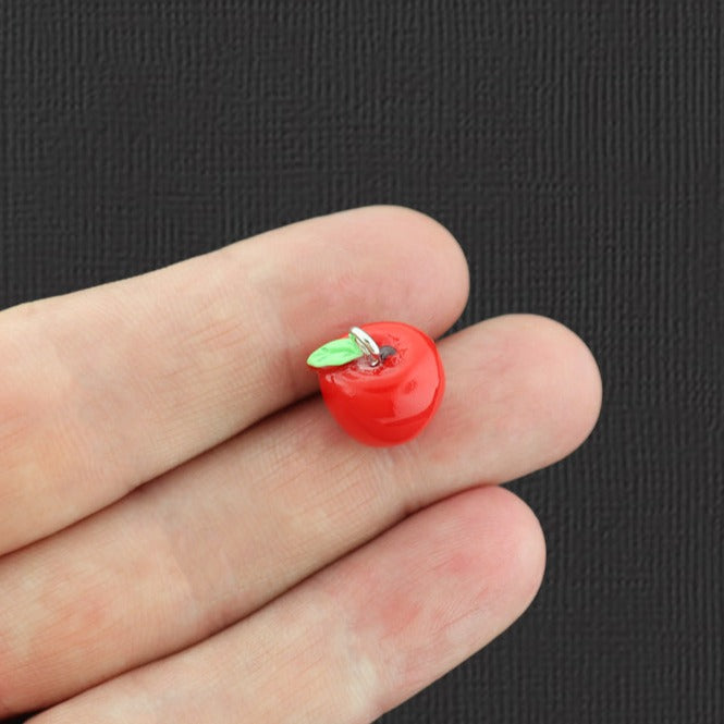 2 Red Apple Resin Charms 3D - K153