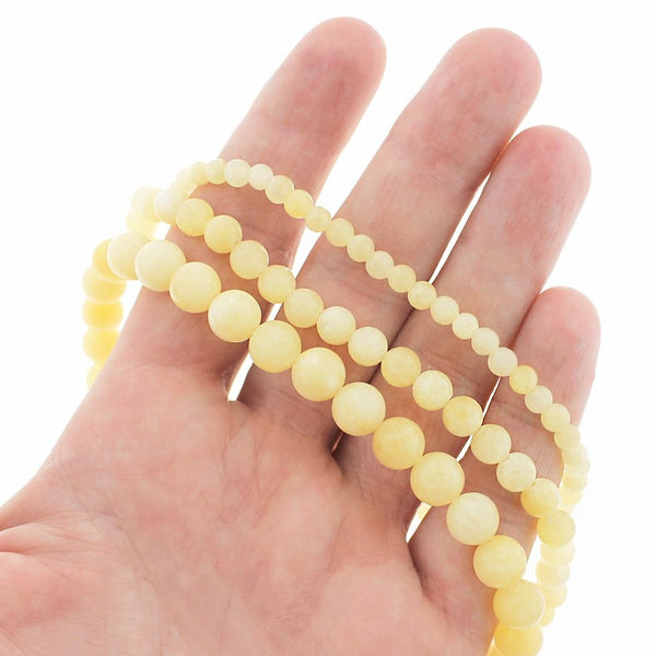 Round Natural Jade Beads 4mm -8mm - Choose Your Size - Pale Yellow - 1 Full 15" Strand - BD1859