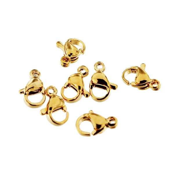 Gold Stainless Steel Lobster Clasps 9mm x 6mm - 20 Clasps - FD176