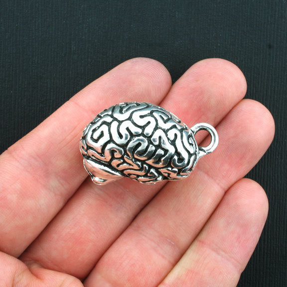 Human Brain Antique Silver Tone Charm 3D - SC1763