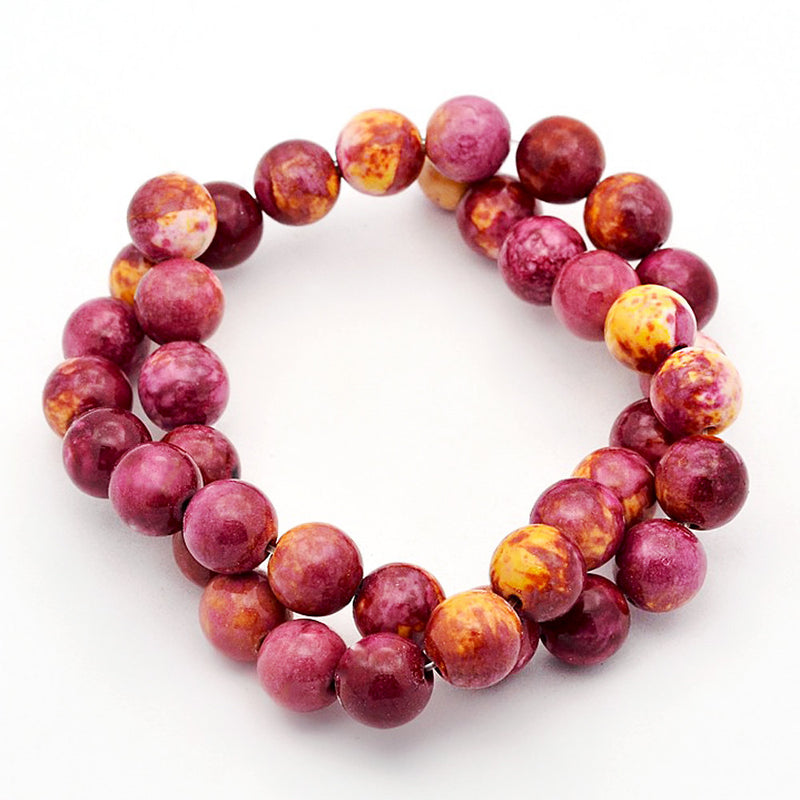 Round Synthetic Jade Beads 6mm - Raspberry and Orange - 1 Strand 64 Beads - BD918