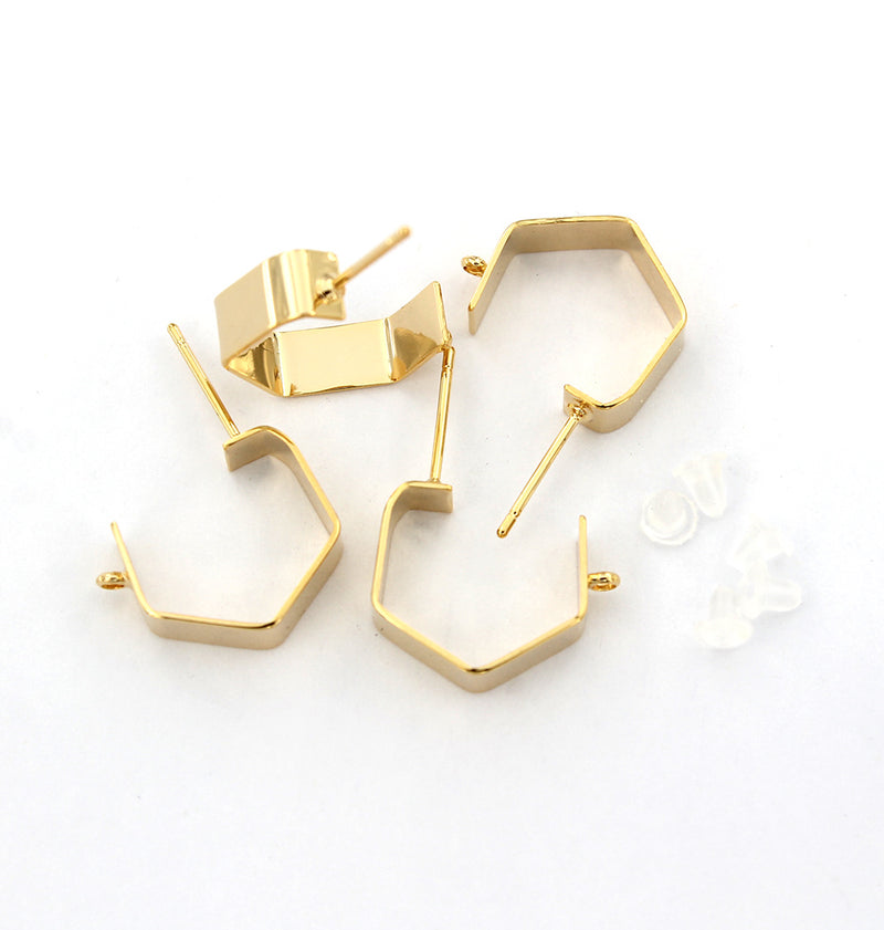 Boucles d'oreilles remplies d'or 18 carats - Cerceau géométrique avec bouchon - 17 mm x 5 mm - 2 pièces 1 paire - Z937