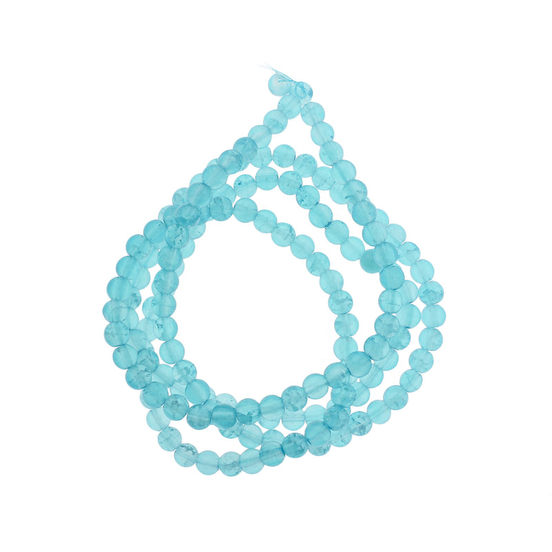 Round Glass Beads 6mm - Sky Blue Crackle - 1 Strand 145 Beads - BD2706