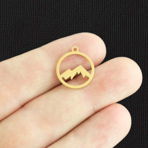 2 Mountain Gold Stainless Steel Charms 2 Sided - SSP491