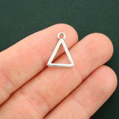 8 Triangle Antique Silver Tone Charms 2 Sided - SC6662