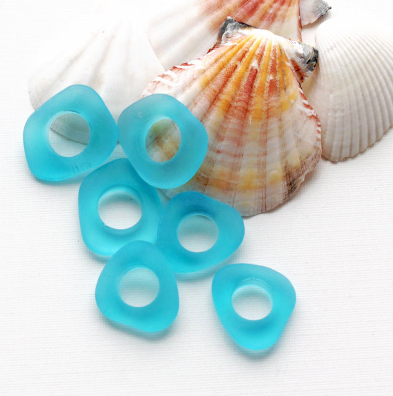 Pacific Blue Donut Sea Glass Charm - U107