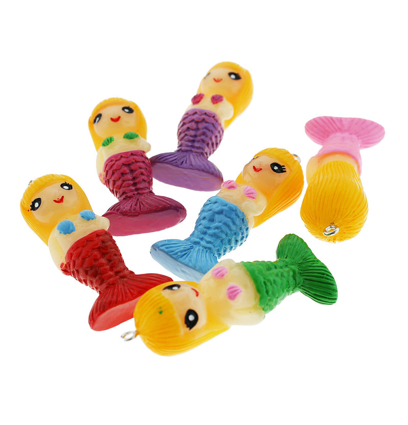 4 Mermaid Resin Charms Assorted Colors 3D - K185