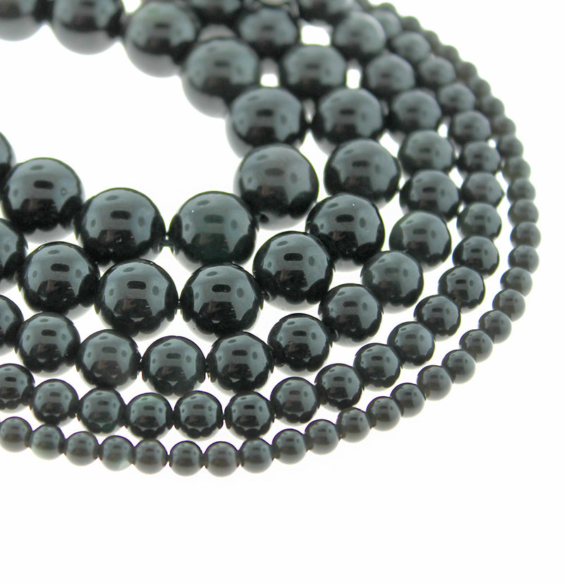Perles rondes en obsidienne noire naturelle 4mm -12mm - Choisissez votre taille - 1 brin complet de 15" - BD1875