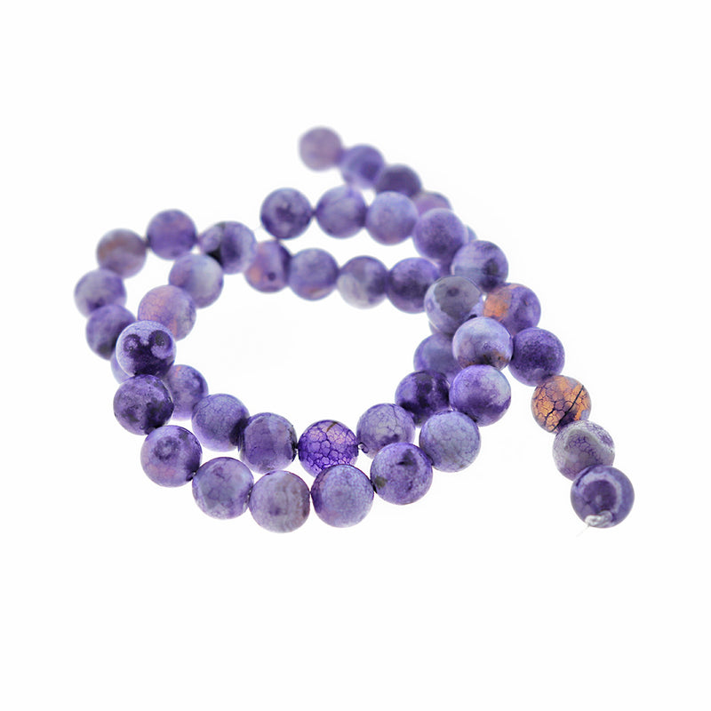 Perles rondes en agate de feu naturelle 8 mm - aquarelle violette - 1 brin 50 perles - BD2399