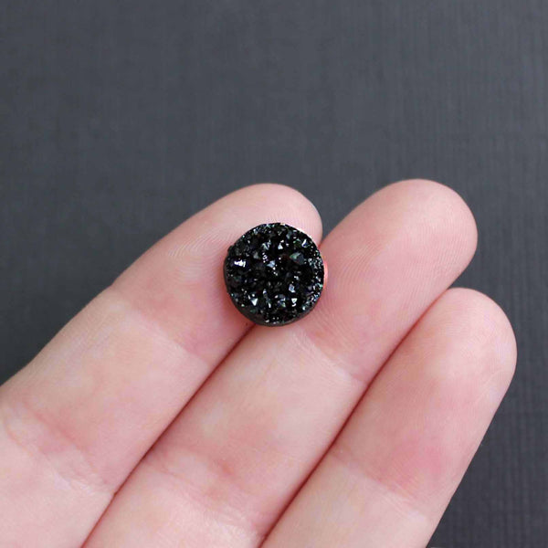 12 Cabochons Druzy Résine Noire Domes 12mm - M021