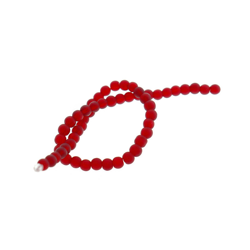 Round Cultured Sea Glass Beads 4mm - Frosted Red - 1 Strand 48 Beads - U199