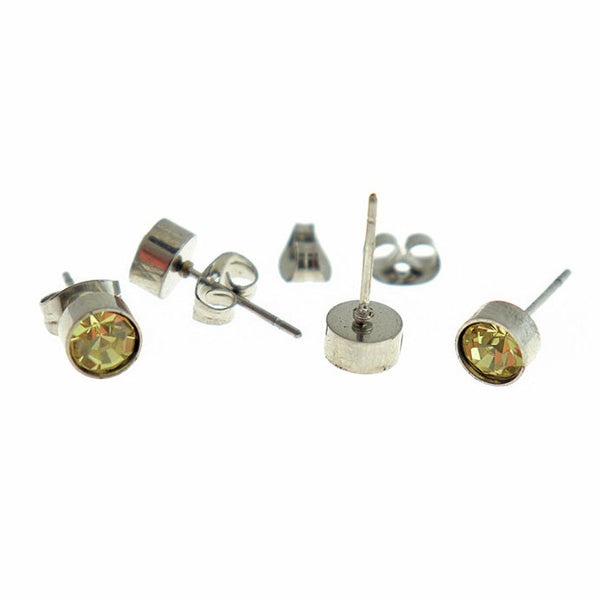 Stainless Steel Birthstone Earrings - November - Topaz Cubic Zirconia Studs - 15mm x 7mm - 2 Pieces 1 Pair - ER569